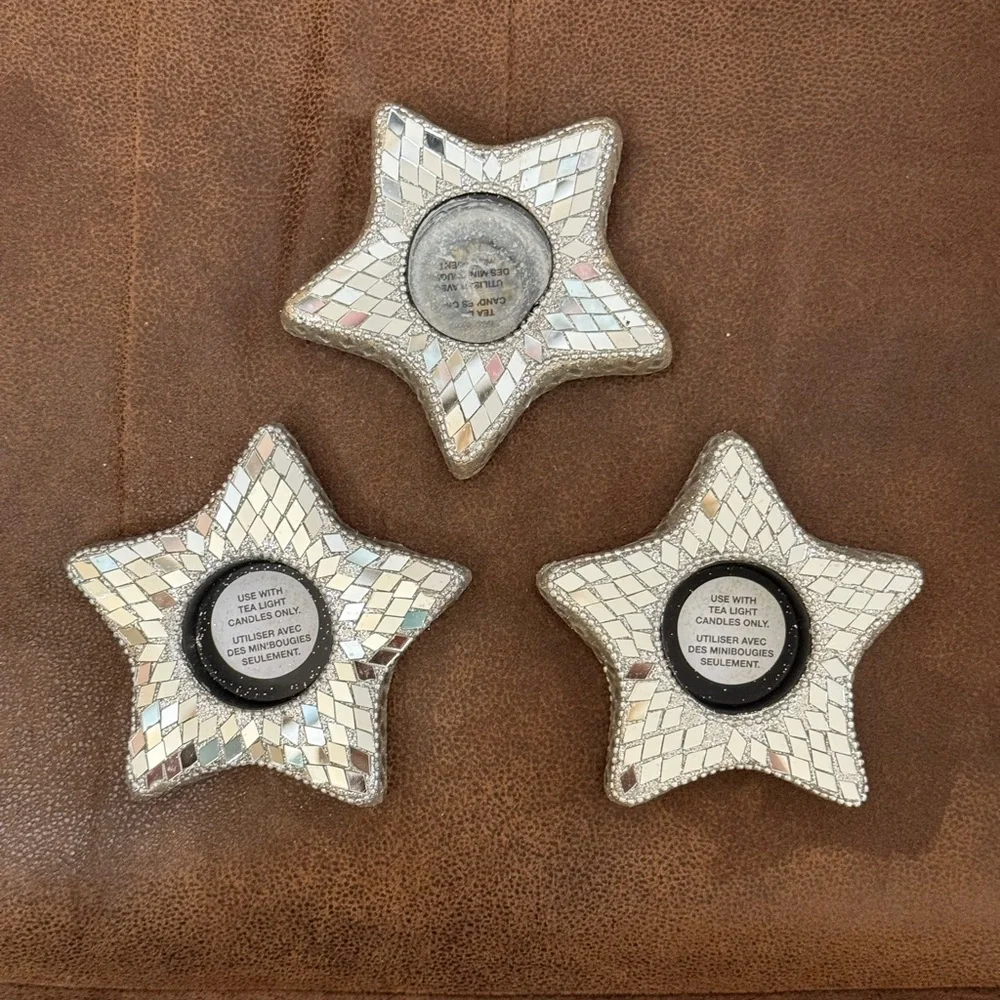 PIER ONE IMPORTS 3 star-shaped mosaic mirror tealight candle holders